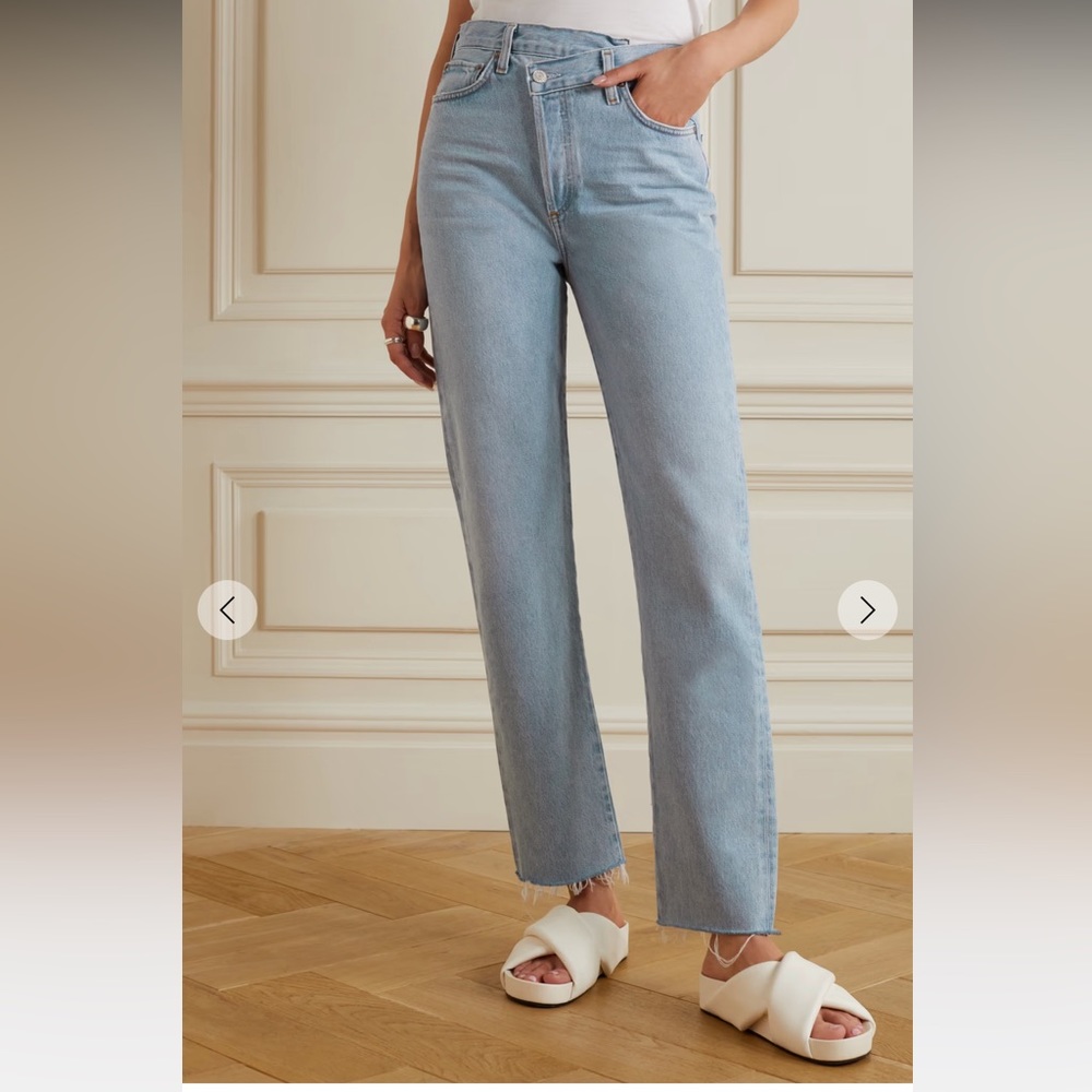 AGOLDE
Criss Cross frayed high-rise straight-leg organic jeans